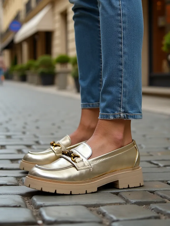 Royalfashion Женски мокасини с позлата Goldlove