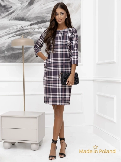 Дамска мини карирана рокля с джобове Violetta