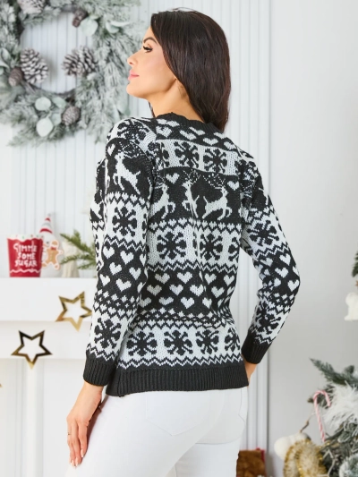 Royalfashion Кафяв дамски пуловер с цветя