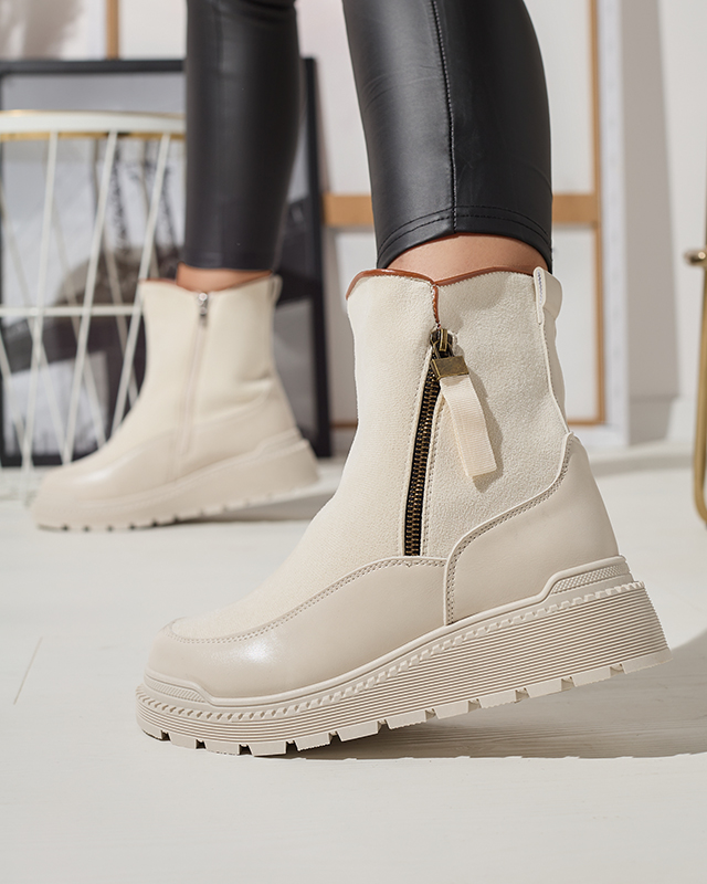 Кремави дамски ботуши с плосък ток Mefina- Footwear