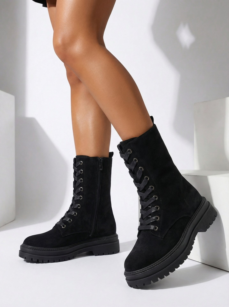 Дамски еко велурени боти тип работнически Molistea