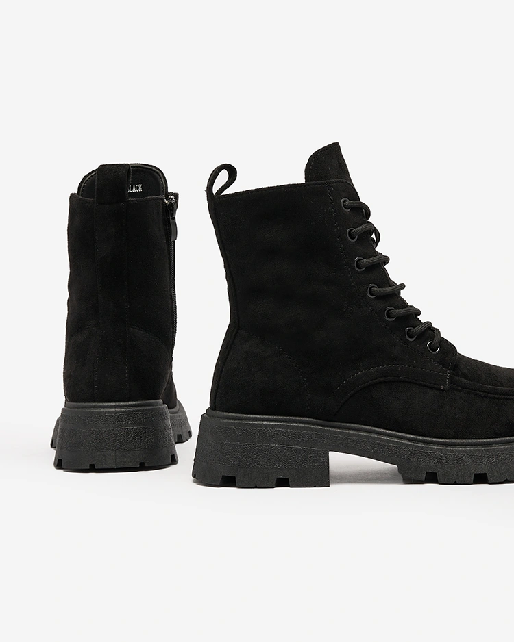 Royalfashion Черни дамски ботуши с дантела Oroccar