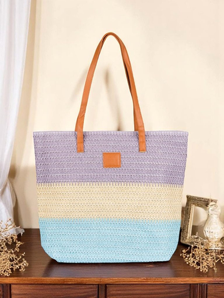 Royalfashion Голяма сламена дамска чанта с дръзки райета