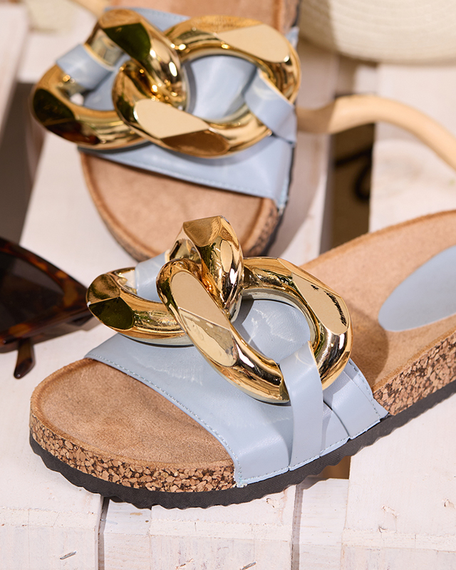 Niebieskie klapki damskie z ozdobą Sofig- Obuwie