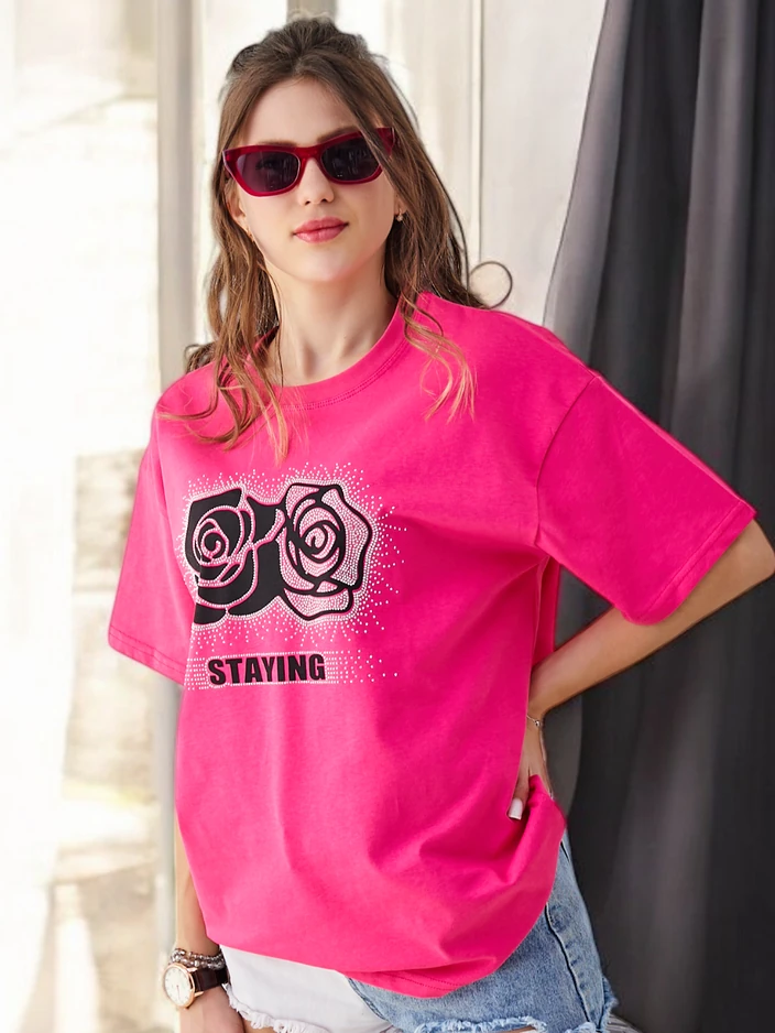 Royalfashion Памучна дамска тениска Роза Цвете