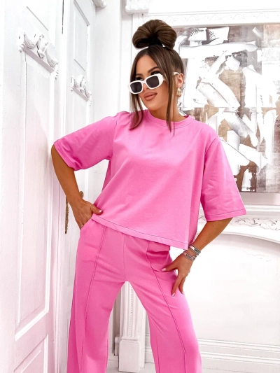 Royalfashion Жена памучен комплект с разкроени панталони