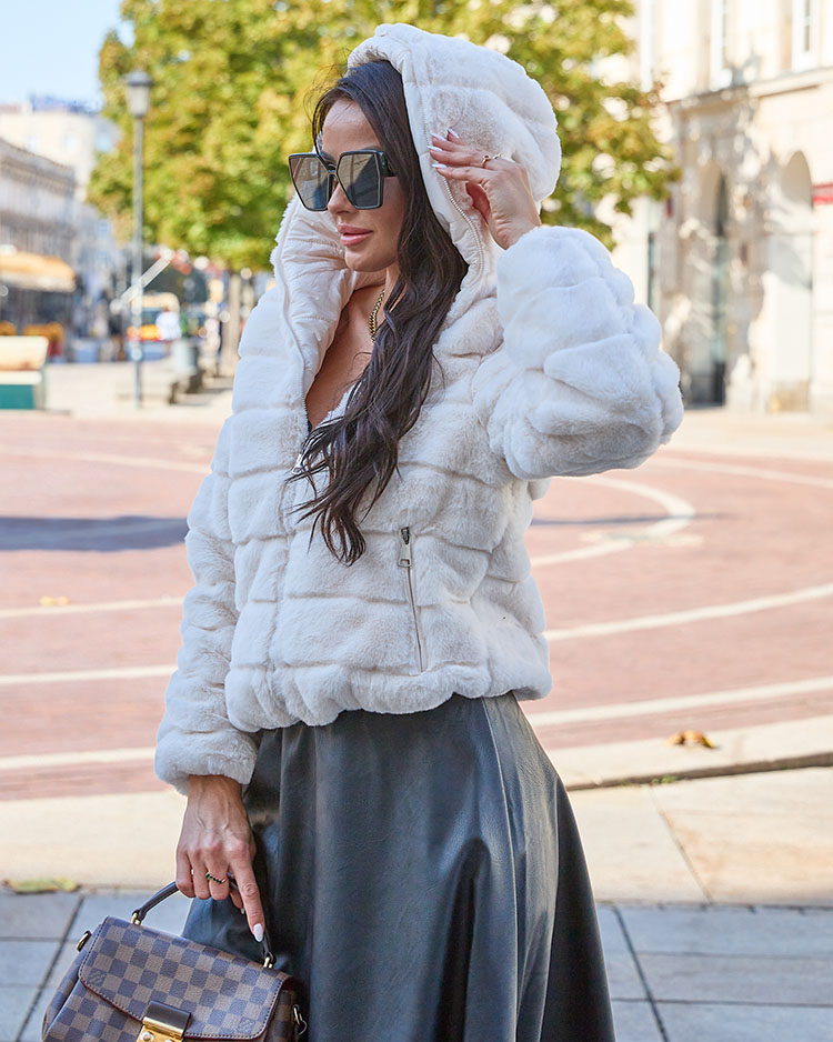 Royalfashion Двустранно дамско яке с кожа в кремав цвят