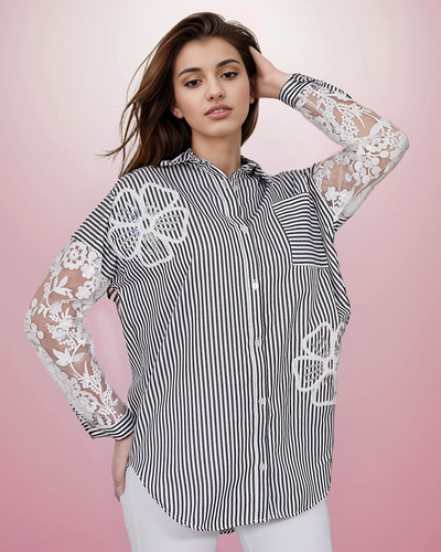 Royalfashion Дамска раирана риза с дантела