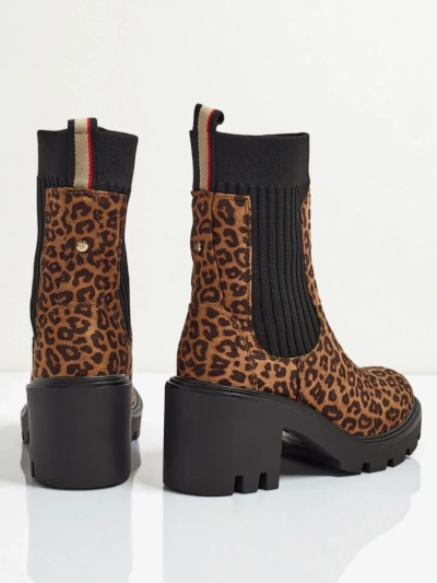 Дамски боти на ток от еко велур Anthere с шарки