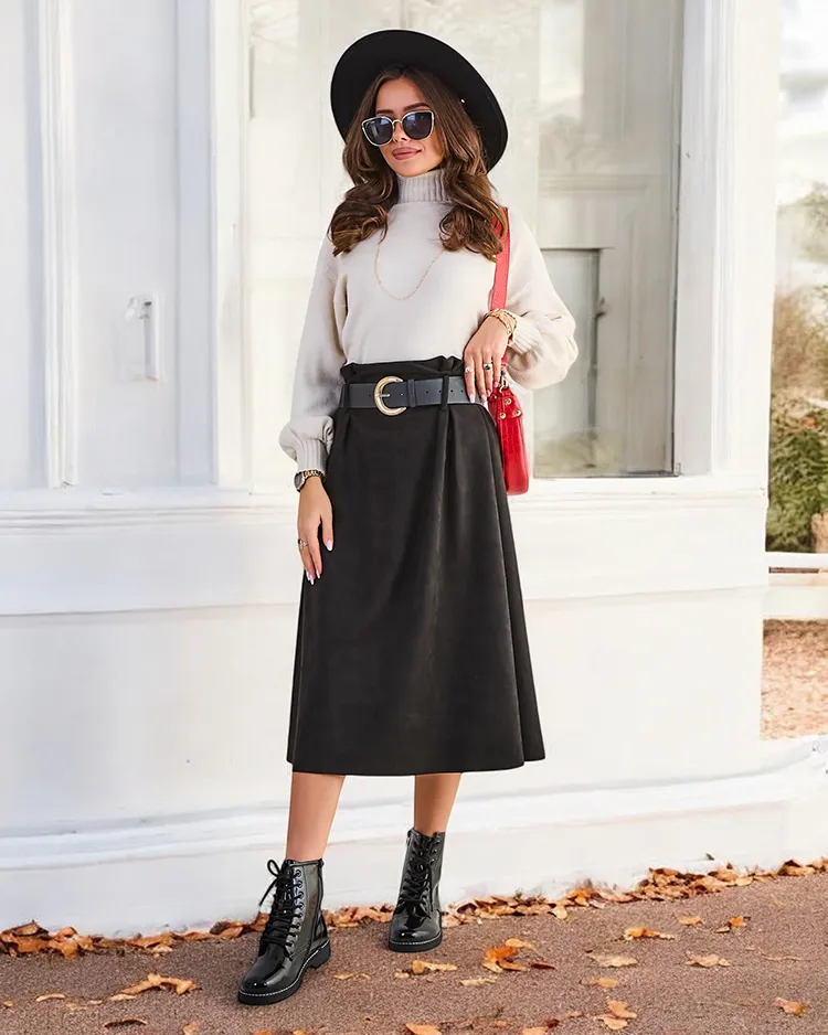 Дамска миди пола Royalfashion от еко велур