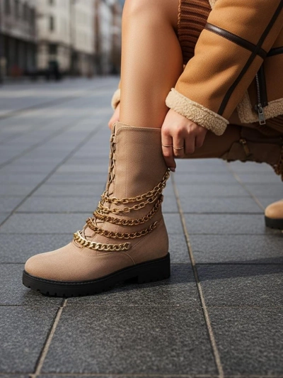 Royalfashion Дамски ботуши тип "багер" в светлокафяво Goserre