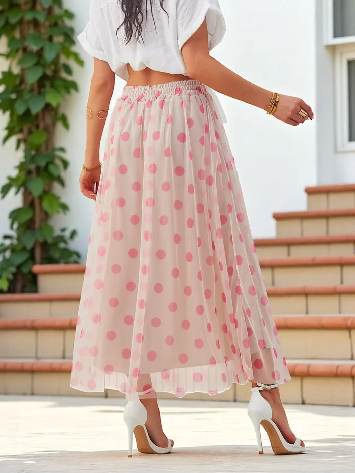 Рокля midi от вискоза на Royalfashion с тюл на точки