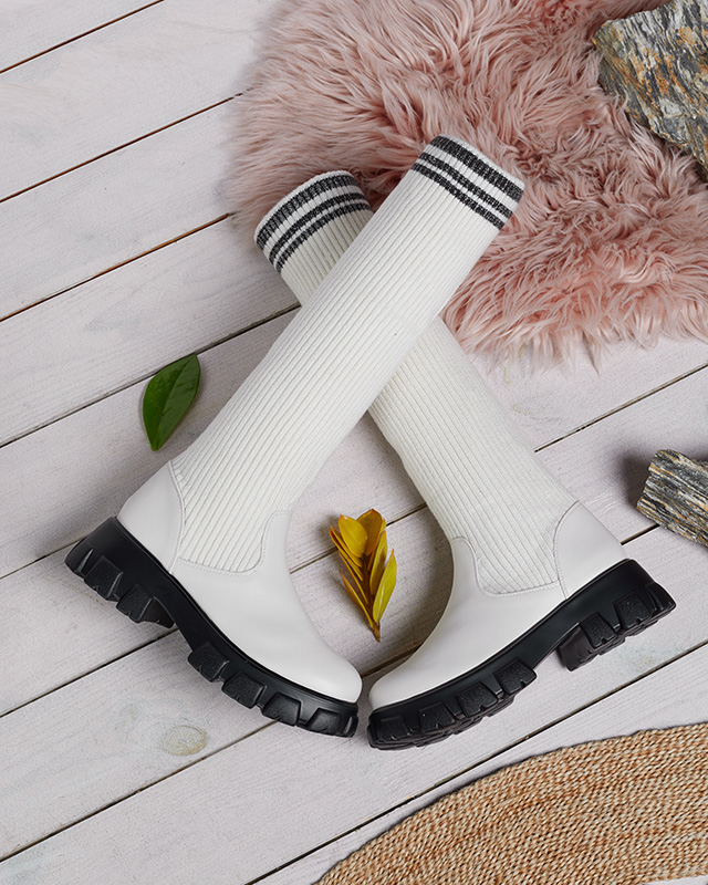 Дамски високи ботуши в цвят екрю Alerpi- Footwear