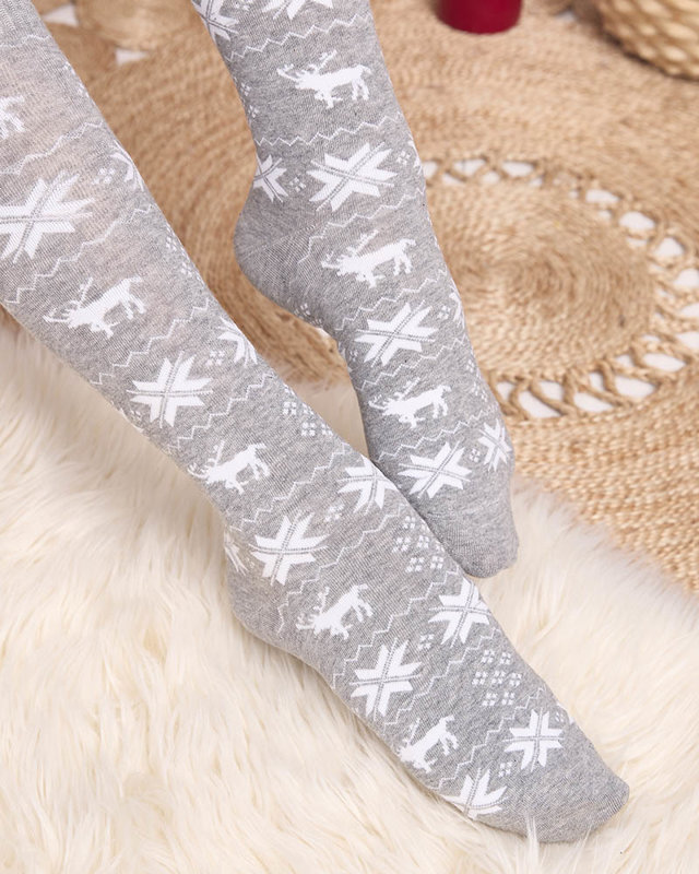 Дамски дълги коледни чорапи в светлосиво - Бельо
