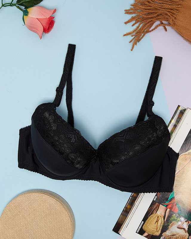 Черен дамски сутиен с дантелена вложка - Бельо