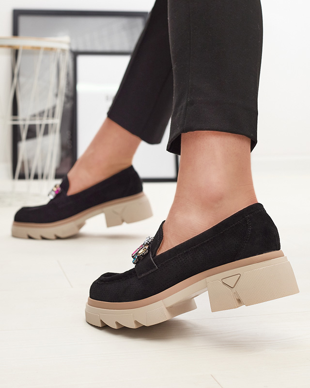 Черни ажурни дамски мокасини с декорация Bokkso - Обувки