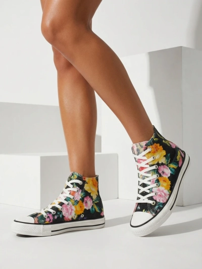 Royalfashion Дамски високи маратонки в графитен цвят с щампа на цветни цветя Fahenna