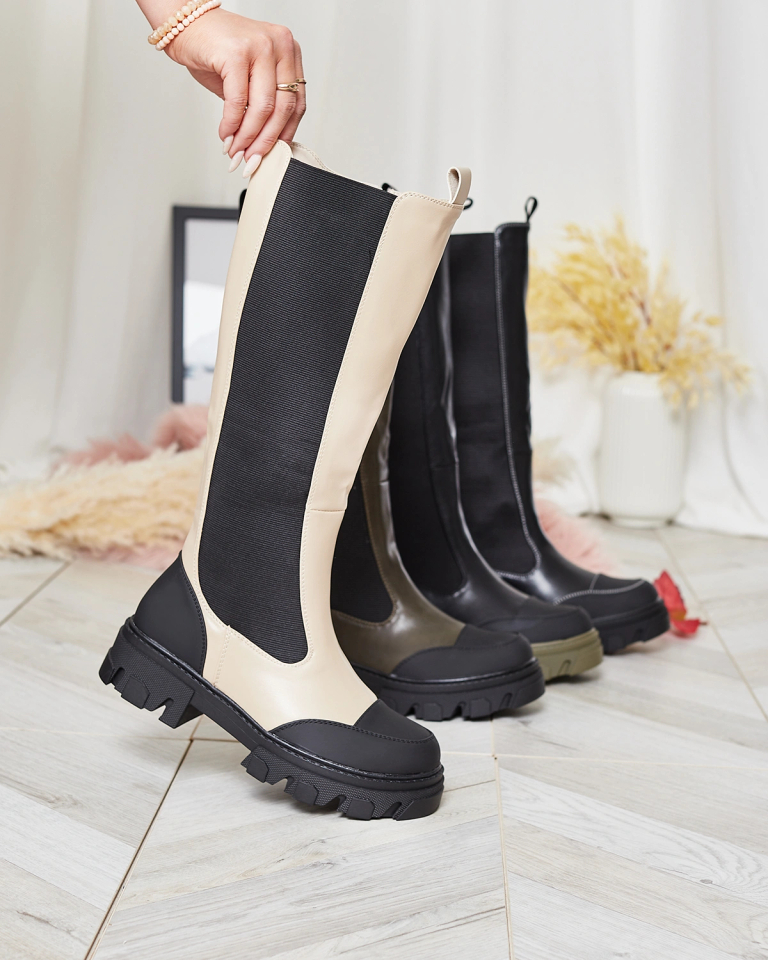 Royalfashion Бежови дамски ботуши до средата на прасеца Blyss