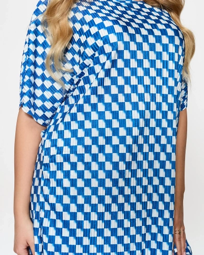 Син дамски плисиран шарен комплект - Облекло