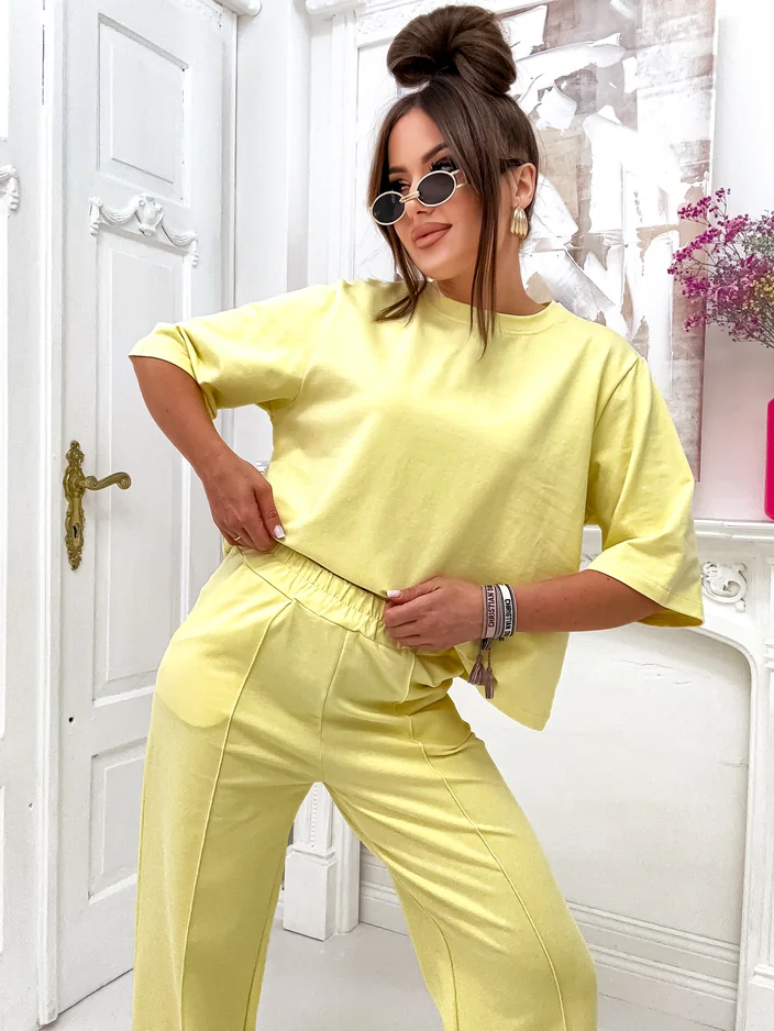 Royalfashion Женски памучен комплект с широки панталони