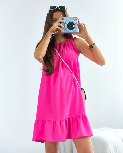 Royalfashion Мини рокля с волан в цвят фуксия