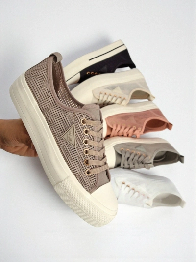 Дамски маратонки Hypatia Mesh светлокафяви за лятото плоска подметка 3см