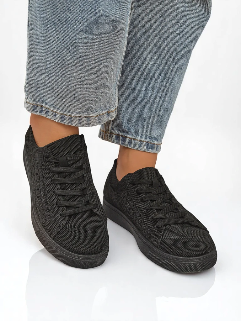 Royalfashion Demetra – черни дамски текстилни маратонки с плоска подметка