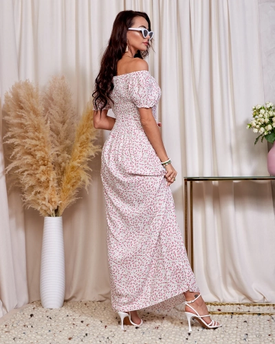 Дамска макси рокля с бели и розови цветя a'la hiszpanka- Облекло