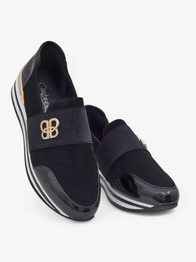 Дамски обувки Elektra Nero със златен акцент, екологична кожа, 3,5 см