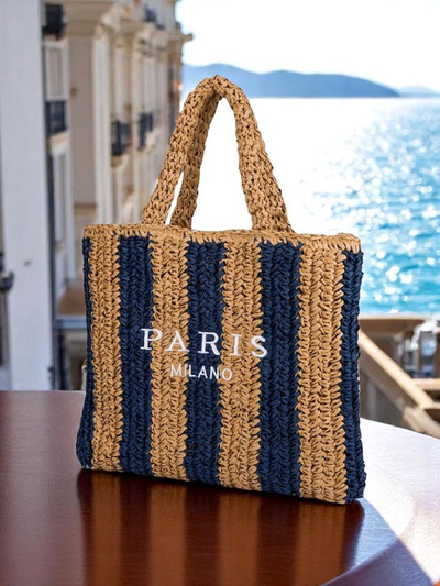 Royalfashion Голяма дамска сламена чанта с плетена сламена лента