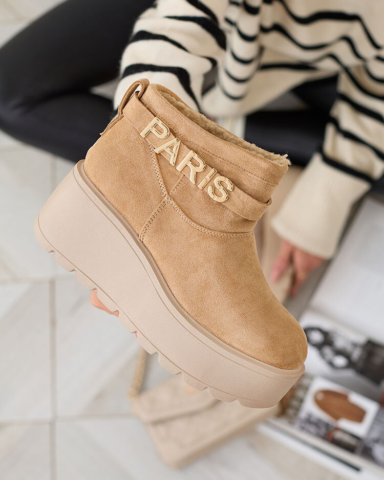 Royalfashion Светлокафяви дамски обувки a'la ботуши за сняг с орнамент Parisela