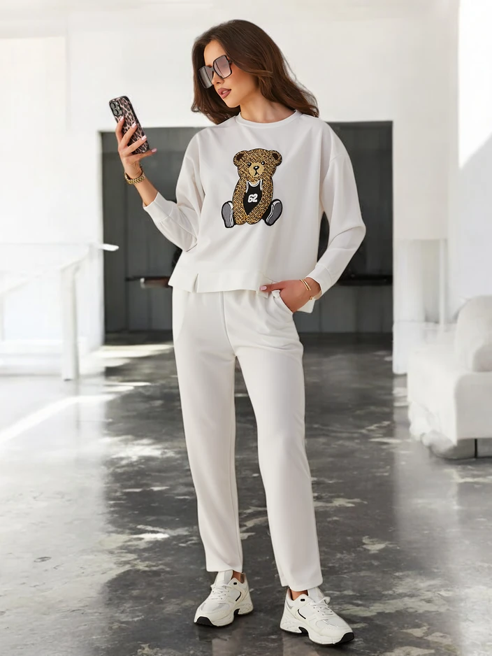 Royalfashion Женски плетен комплект с мечка