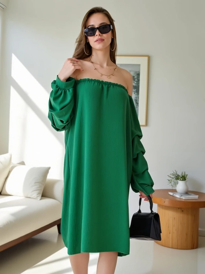 Рокля Royalfashion Smooth за жени в испански стил с ръкави.