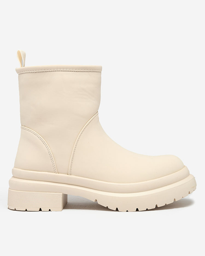 Royalfashion Бежови матови дамски ботуши с по-дебела подметка Holeopi