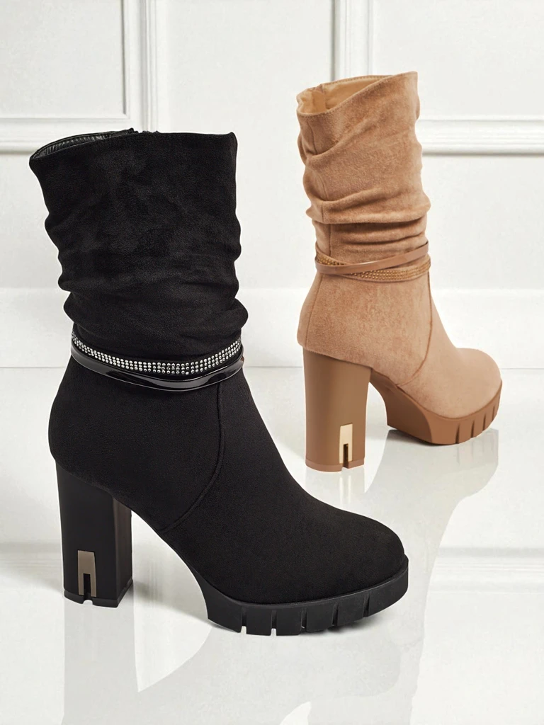 Дамски еко велурени боти на ток BrambleDusk