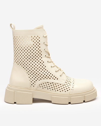 Ажурни бежови дамски боти с плосък ток Rolika - Обувки