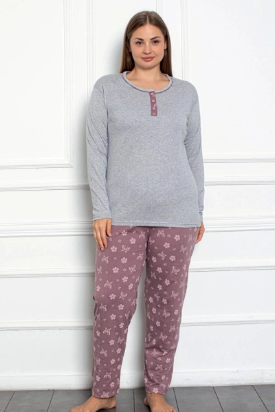 Royalfashion Жени Памучен комплект 2 части Пижама с мотив на пеперуда ПЛЮС РАЗМЕР