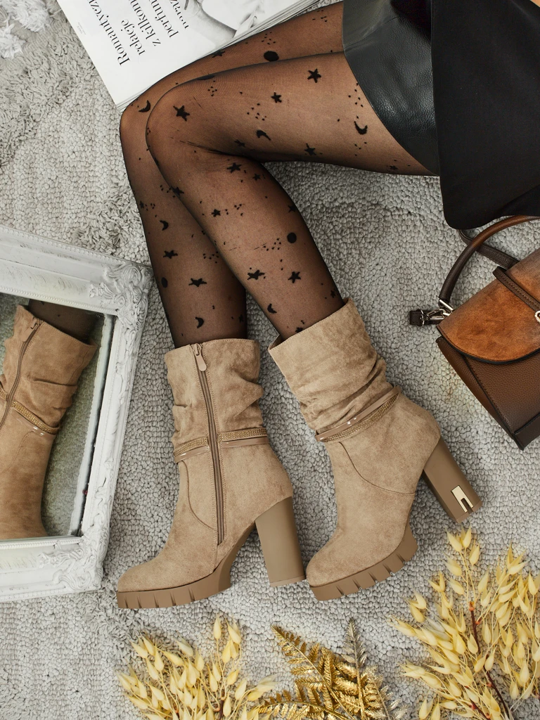 Дамски еко велурени боти до глезена на ток BrambleDusk