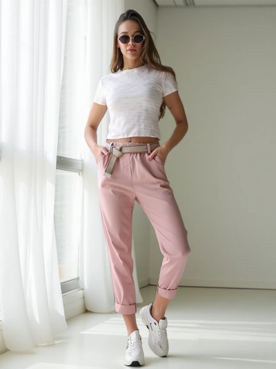 Royalfashion Вискозни прави женски панталони с колан