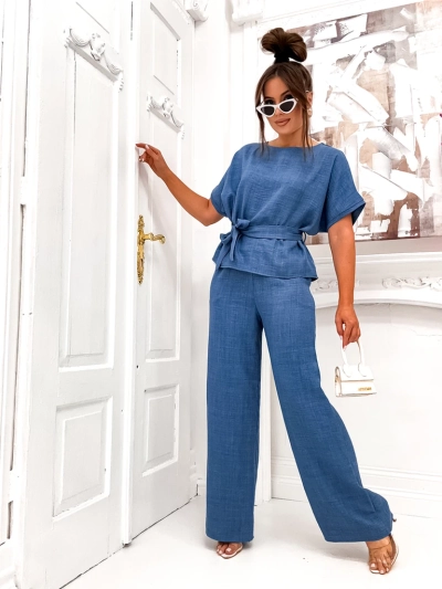 Royalfashion Женски комплект с блуза с къс ръкав и широки панталони