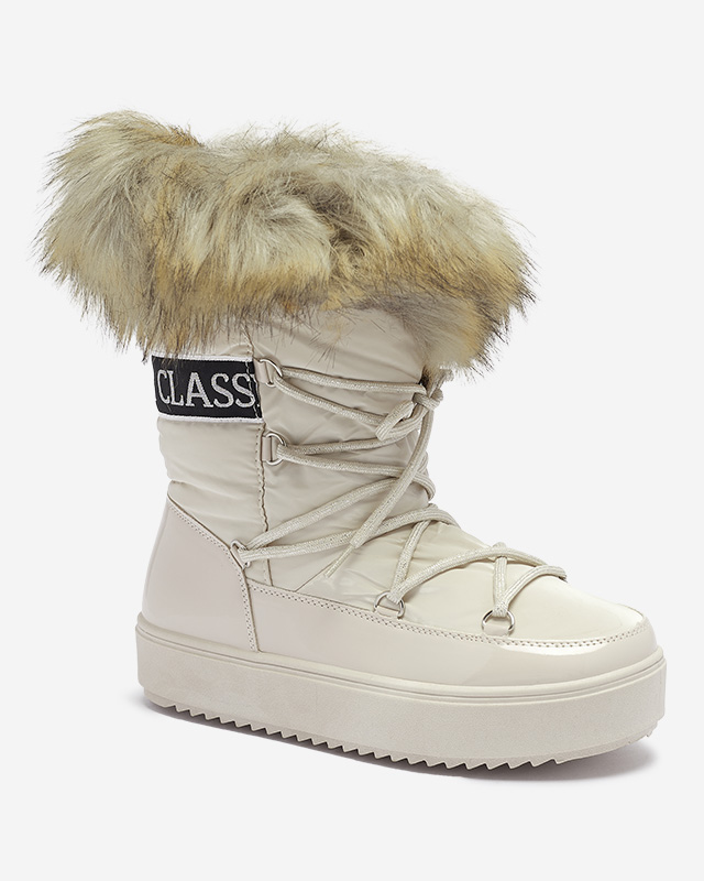 Бежови дамски ботуши за сняг с кожа Lilitsa- Footwear