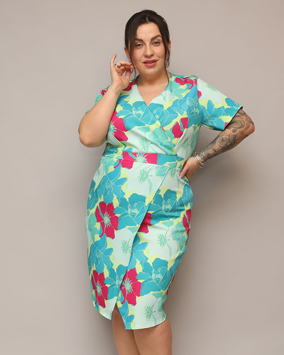 Royalfashion Дамска рокля с цветя от плат PLUS SIZE