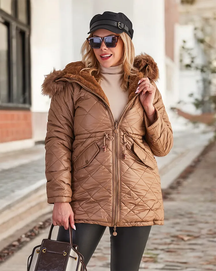 Royalfashion Дамско ватирано яке в кафяво