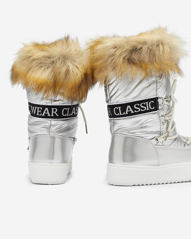 Дамски сребърни лачени ботуши за сняг Fursav - Обувки