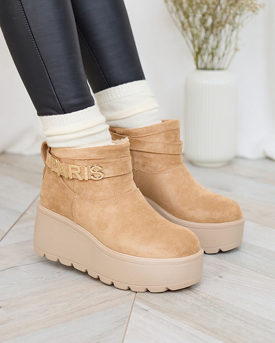 Royalfashion Светлокафяви дамски обувки a'la ботуши за сняг с орнамент Parisela