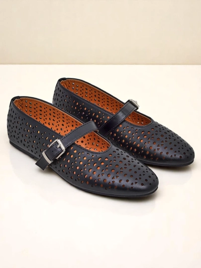 Mary Jane Perseida - черни балеринки Royalfashion от еко кожа с бадемов нос