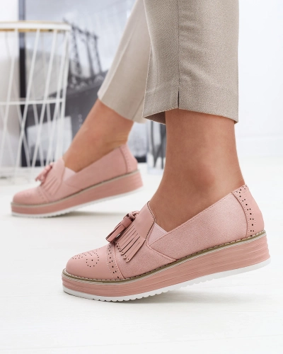 Розови дамски полуботуши на нисък ток Veolita- Footwear