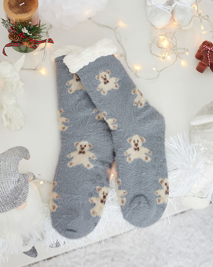 Royalfashion Затоплени сиви дамски чорапи с мечета