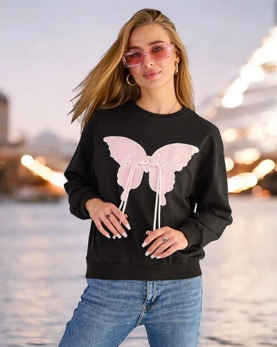 Royalfashion Дамски памучен суитшърт с тънък принт