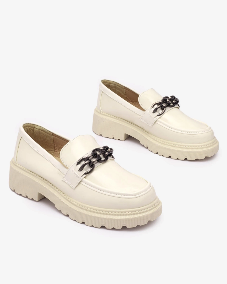 Дамски лакирани мокасини в кремав цвят Adolos- Footwear